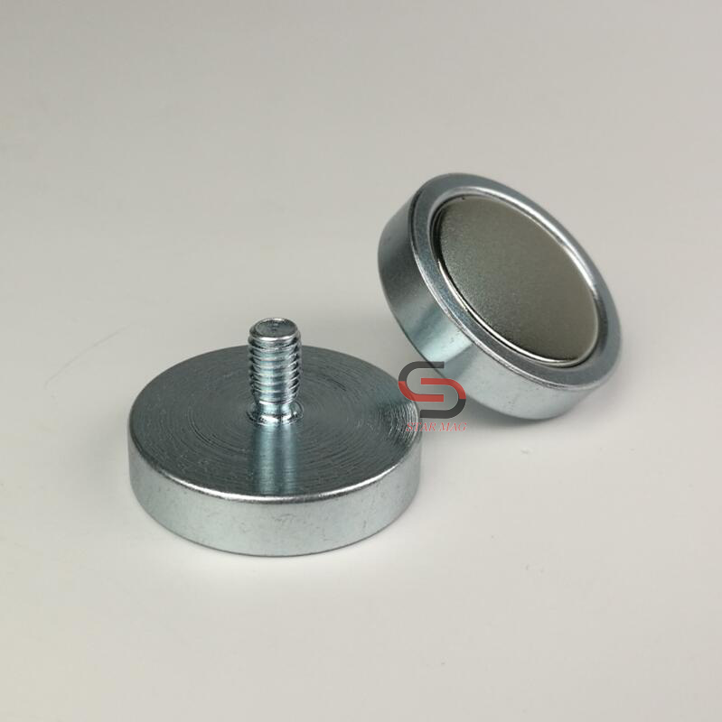 

10PC 42KG Neodymium Magnet Pot D32*7mm Thread M6*10mm Steel Cup Magnetic Mounting Base Precision Machine POS Display Shelf Holder