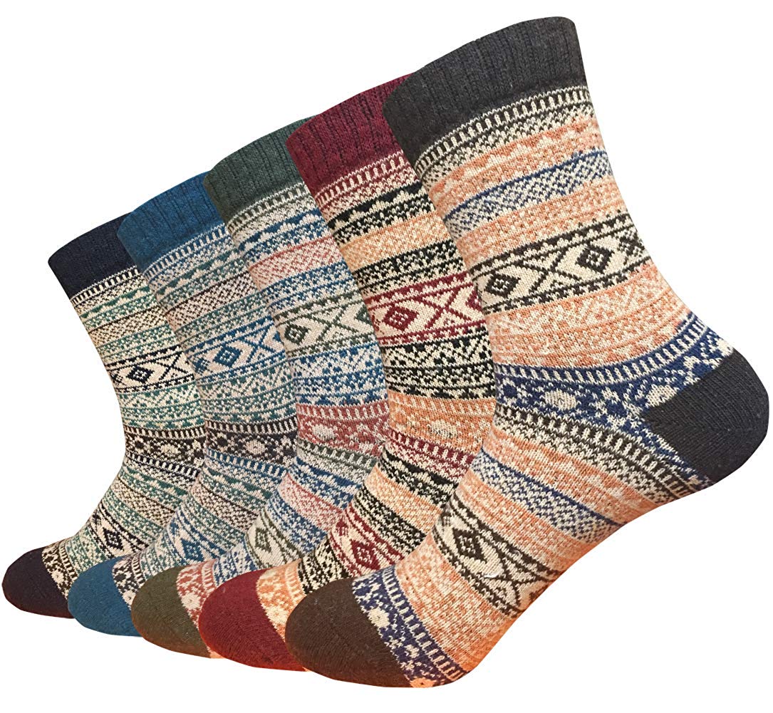 

5 Paris Womens Wool Crew Winter Warm Socks Vintage Thick Knitting Thermal Casual Socks Size 6-11, Multi