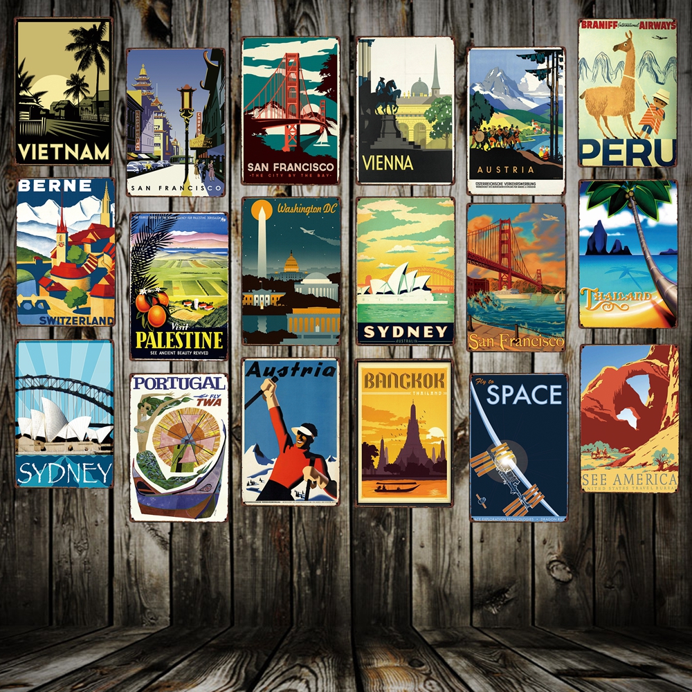 

Mike86 ] VINTAGE TRAVEL Metal Signs Popular Countries Cities Retro Wall Art Painting Posters FG-215