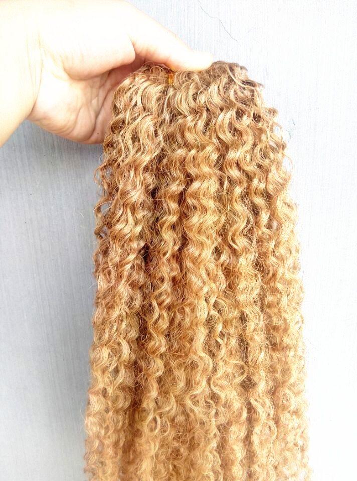 Brésilienne Vierge Humaine Remy Kinky Bouclés Extensions de Cheveux Blonde Foncé 27 # Couleur Trame De Cheveux 2-3Bundles Pour Tête Complète