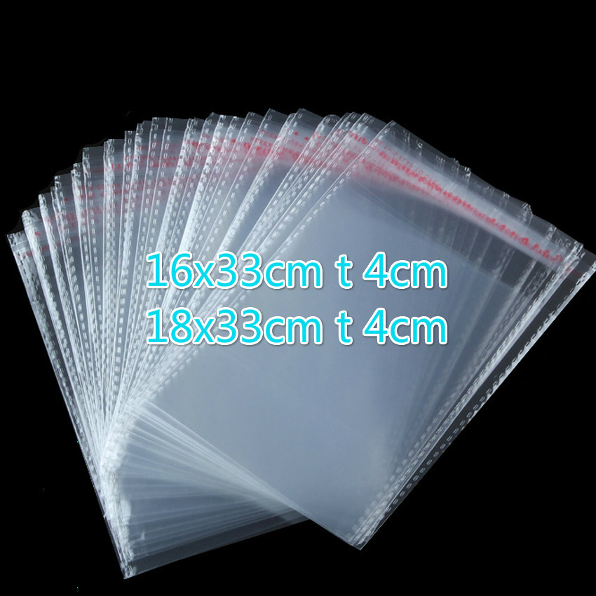 

Clear BOPP/Poly/Cellophane Bags 16 &18x33+4cm Transparent 2sizes gift Plastic packaging bags Self Adhesive Seal 200pcs