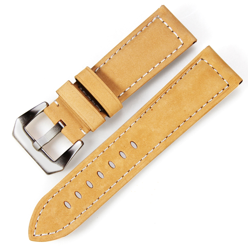 

New 26mm 24mm Handmade Retro Beige Watch Band Genuine Leather Vintage Strap for PAM for panerai