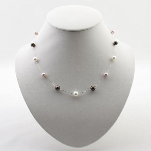 

Round Pearl Jewellery Silver Necklace,White Gray Black Natural Freshwater Pearl Necklace,16inches Fashion Woman Jewelry