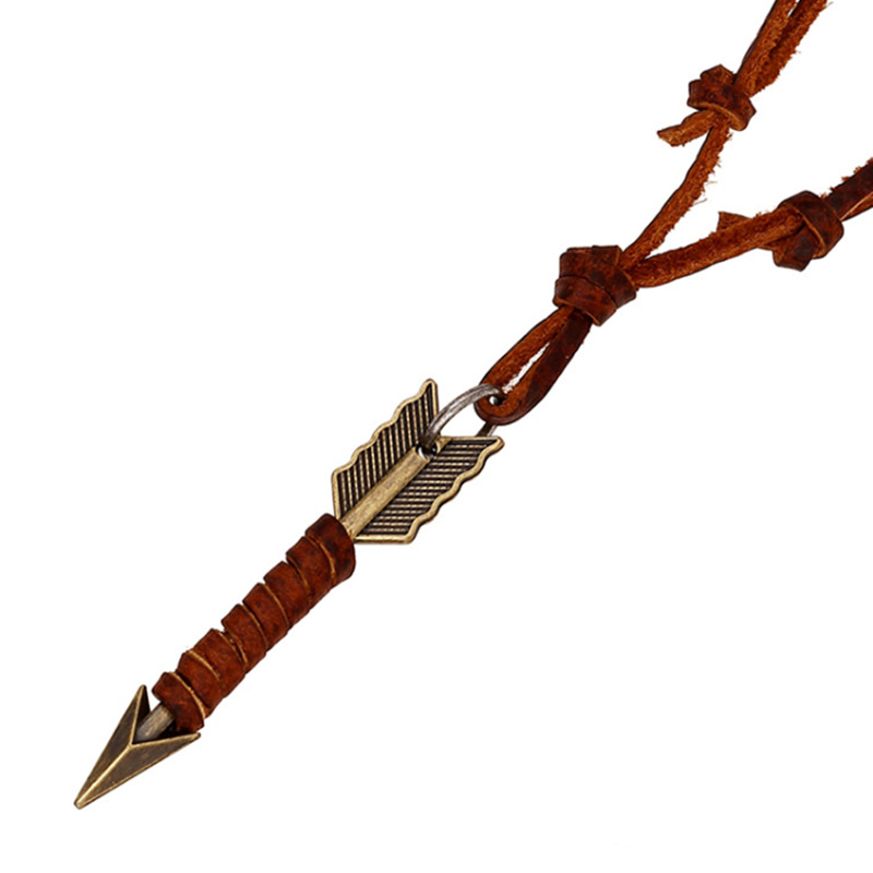 

New Vintage Stylish Men's Genuine leather Pendants Necklace An arrow pierces the heart Leather Jewelry Top Quality Gifts Stock, Silver