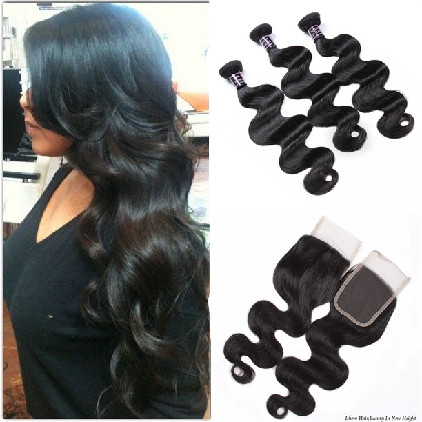 

Body Wave Straight Wefts 14inch 3pcs With 4*4 Lace Closure Water Loose 8A Brazilian Human Hair Bundles for Women Girls All Ages Black, Curly