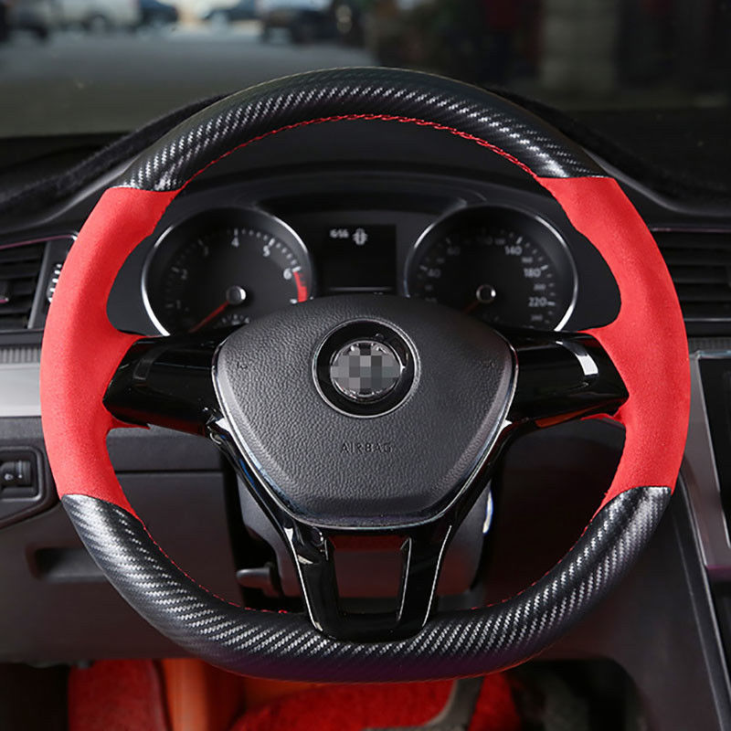 Custom PU Leather Carbon Fiber Steering Wheel Stitch Cover For VW Touran Jetta-image-429622104