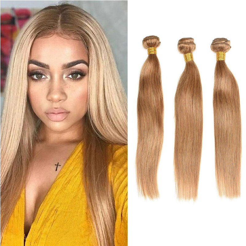 

New Arrive Brazilian Honey Blonde Hair Bundles #27 Colored Straight Human Hair Extension Unprocessed Brazilian Virgin Hair Weaves