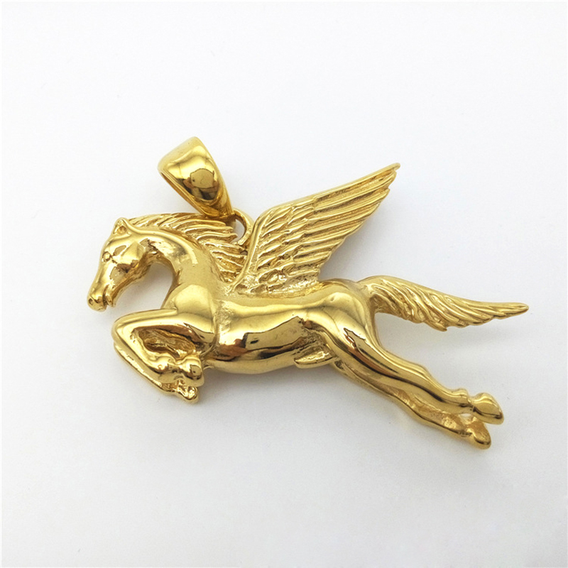 New Fashion Men&#039;s Pegasus Pendant Necklace Stainless Steel 18K Gold Plated Charm Pegasus Horse Pendants Jewelry-image-863040224