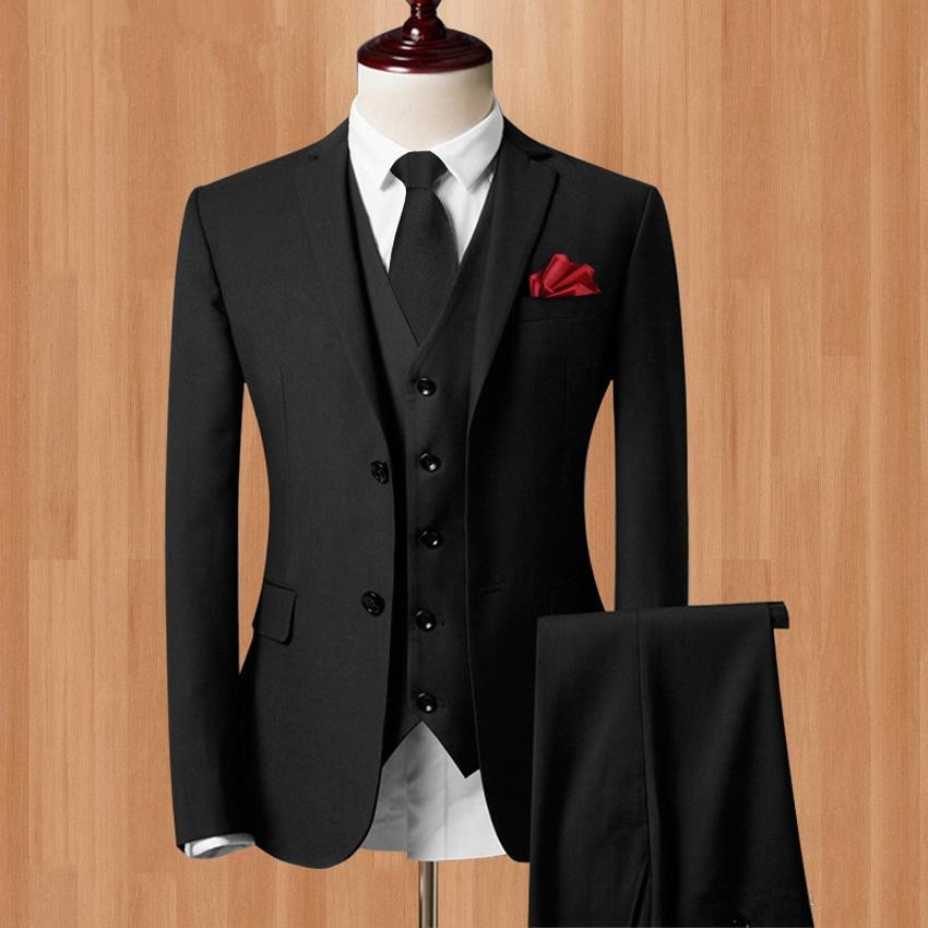 

Popular Black Notch Lapel Two Buttons Wedding Groom Tuxedos Men Suits Wedding/Prom/Dinner Man Blazer(Jacket+Tie+Vest+Pants), Same as image