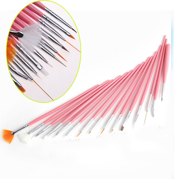 

15pcs Pink Nail Art Tools Dot Polish Pen Brush Set UV Gel DIY Tools Pro Party, As pic