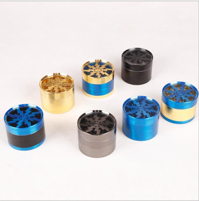 

Zinc Alloy Four-layer Smoke Grinder with 63mm Diameter Flash Tooth Windowing Mixed Color Smoke Grinder