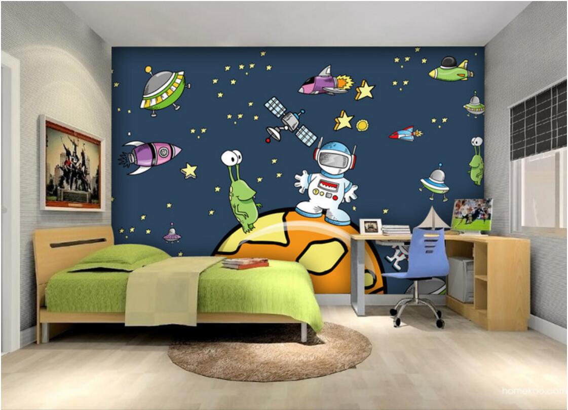 

3d room wallpaper custom photo non-woven mural Cartoon cosmic starship large mural wallpaper for kids room murals wallpaper for walls 3 d, Picture shows