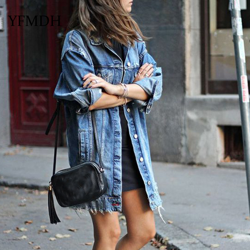 2018 New Denim Jackets Women Hole Boyfriend Style Long Sleeve Vintage Jean Jacket Denim Loose Spring Autumn Denim Jeans Coats S18101102