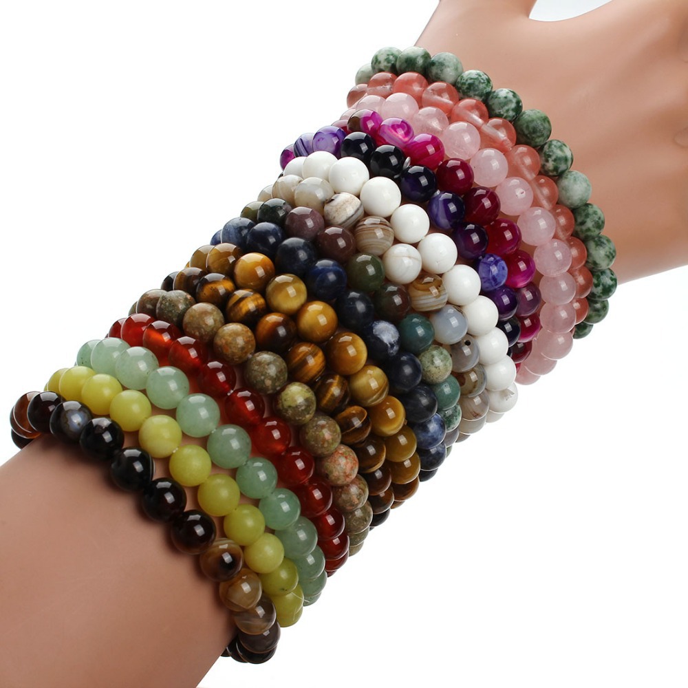 

2018 Fashion Natural Stone Bracelets For Women Men Rose Quartzs Tiger Eyes Agates Beaded Yoga Bracelets Pulseira Masculina