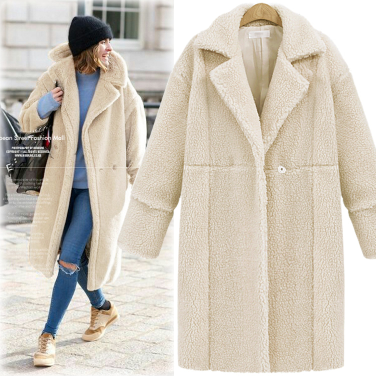 Le nouveau manteau en laine d'agneau revers longue section cardigan à manches longues manteau en cachemire pour femme