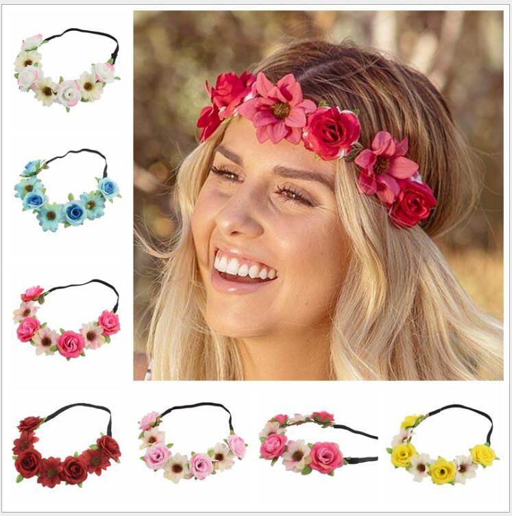 

Bohemian Style Rose Flower Crown Headbands for Women Bridal Wedding Colorful Floral Wreath Headband Hair Ornament, Mix colors