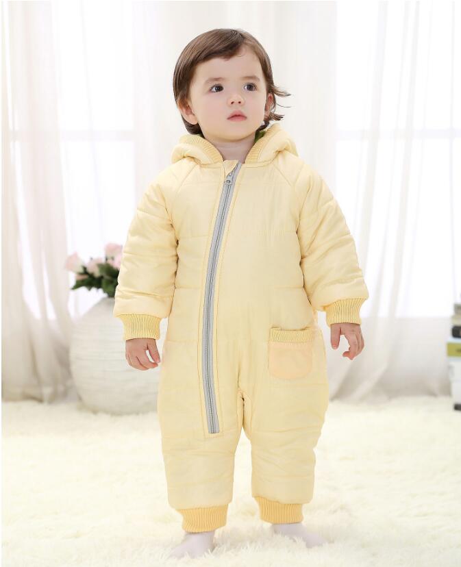 

Newest Autumn Winter Baby Rompers Candy Color Baby Jumpsuit with Zipper Thickening Jumpsuit Kids Snowsuits Warm Baby Clothes, Light yellow