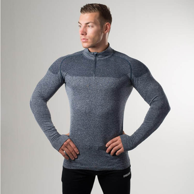 

Male Yoga Clothes Compression Shirt Men Long Sleeve Quick Dry Training Jersey Zippers Breathable Fitness Gym Sportswear Top, Gray