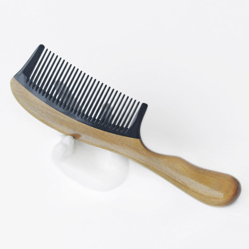 

Wholesale price natural horn green wingceltis wooden comb splicing comb 18 cm portable long-handled hairdressing comb