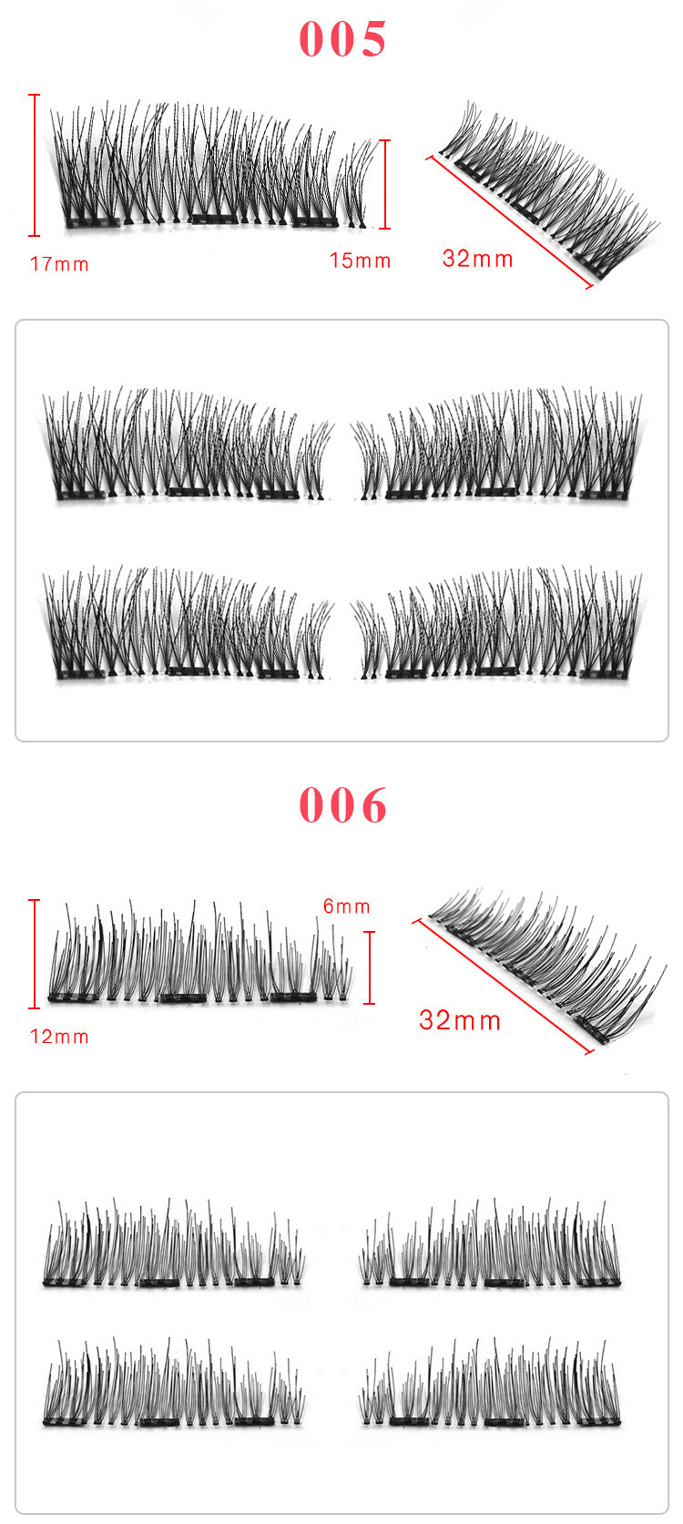 

Professional Hand Made 3 Magnetic Lashes Full Strip Natural Long Fake Eyelashes 19 style available DHL Free