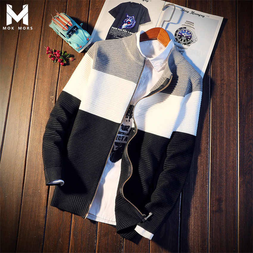 Autumn Men's New Personality Zipper Design Stitching Cotton Mens Sweaters Fashion Brand Casual Wild Long Sleeve Men Sweater