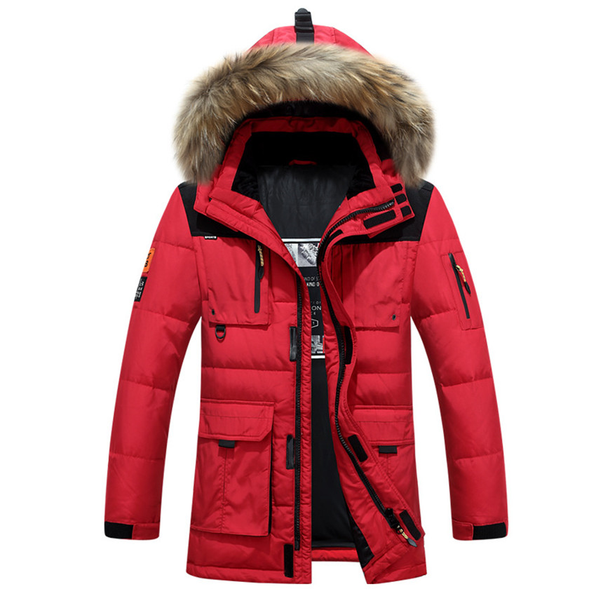 2018 new down jacket men's long section thick warm hooded white duck down cold
