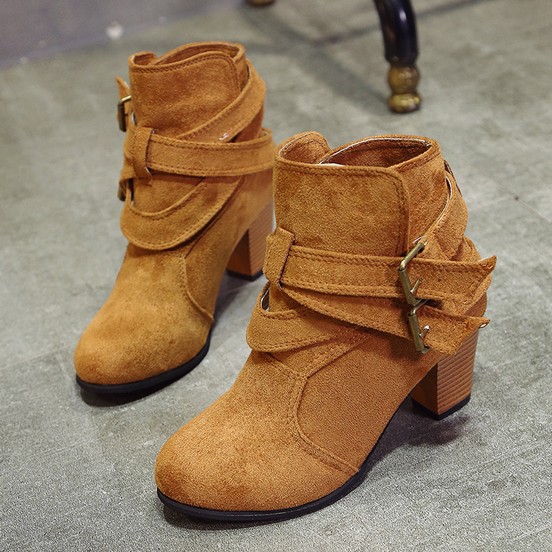 autumn winter women boots shoes martin ankle boots for women suede leather high heel boots buckle big size:35-42 zx254