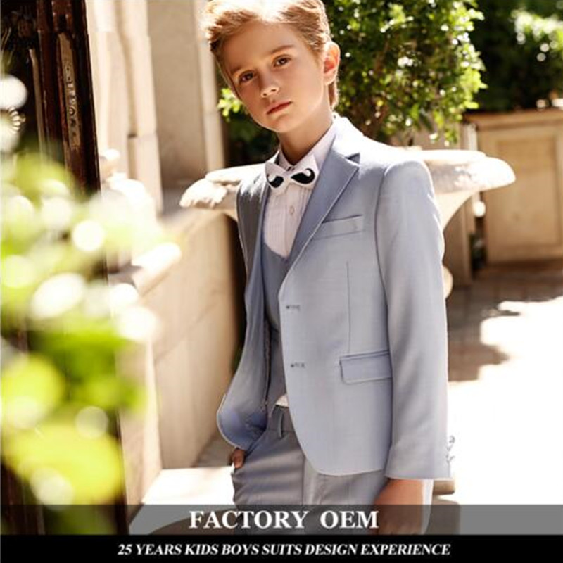 

new Boy's Formal Wear Light Blue Boys Wedding Suits Two Button Kids 3 Piece Suits Slim Fit Formal Wear, Ivory