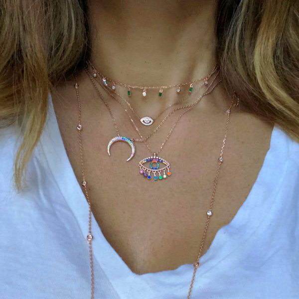 rainbow color gold plated evil eye necklace floating cz drop charm elegance turkish evil eye pendant charming jewelry