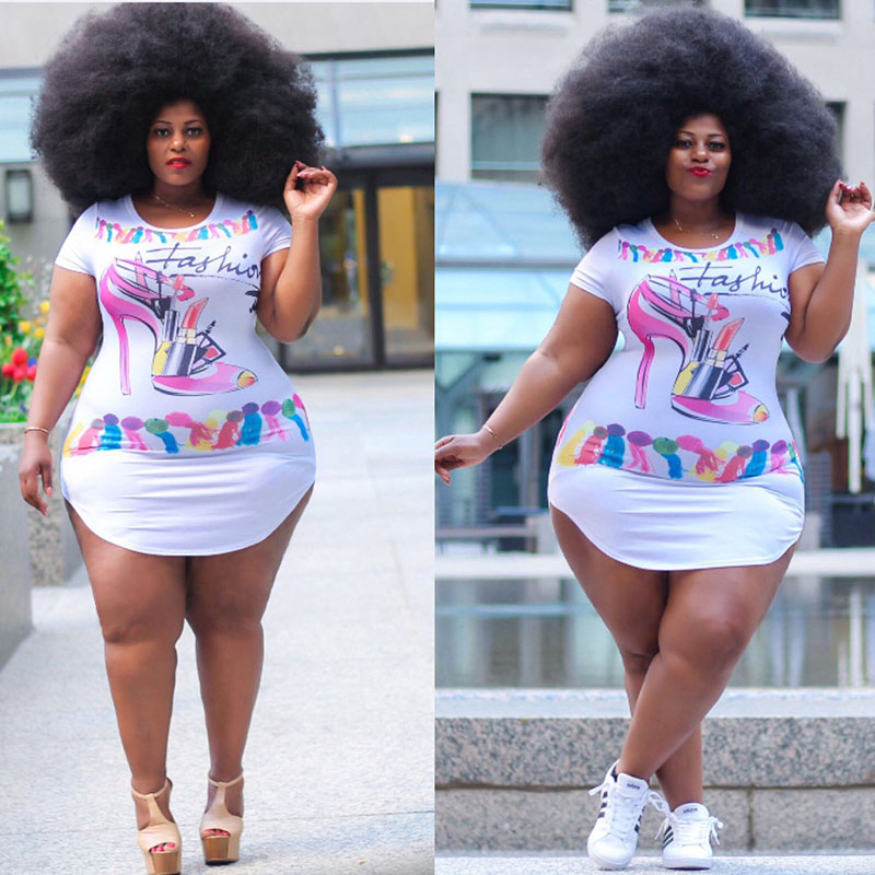 

2018 Print short-sleeved skirt casual large size summer dress plus size women clothing mini Vestidos sexy bandage bodycon dresses, Black;gray