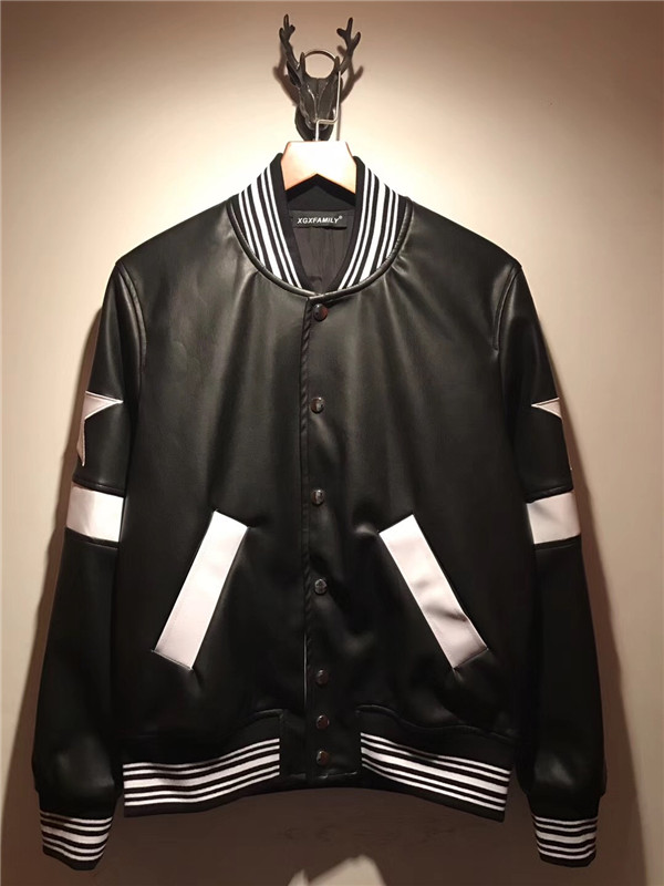 

2019 fashion Brand Motorcycle Leather Jackets buttons stripe Men Leather Clothing Men Leather Jackets2018 brand fashion luxury designer, Black