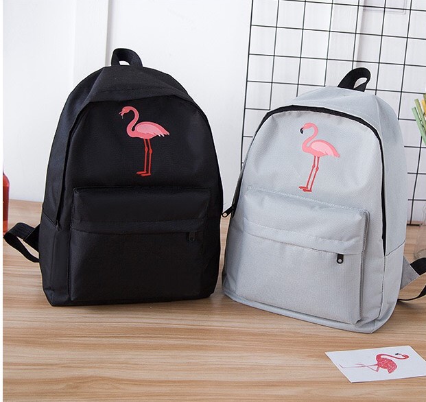 

flamingo canvas backpack grey black polyester inside school bag with pencil box fashionable design book bag