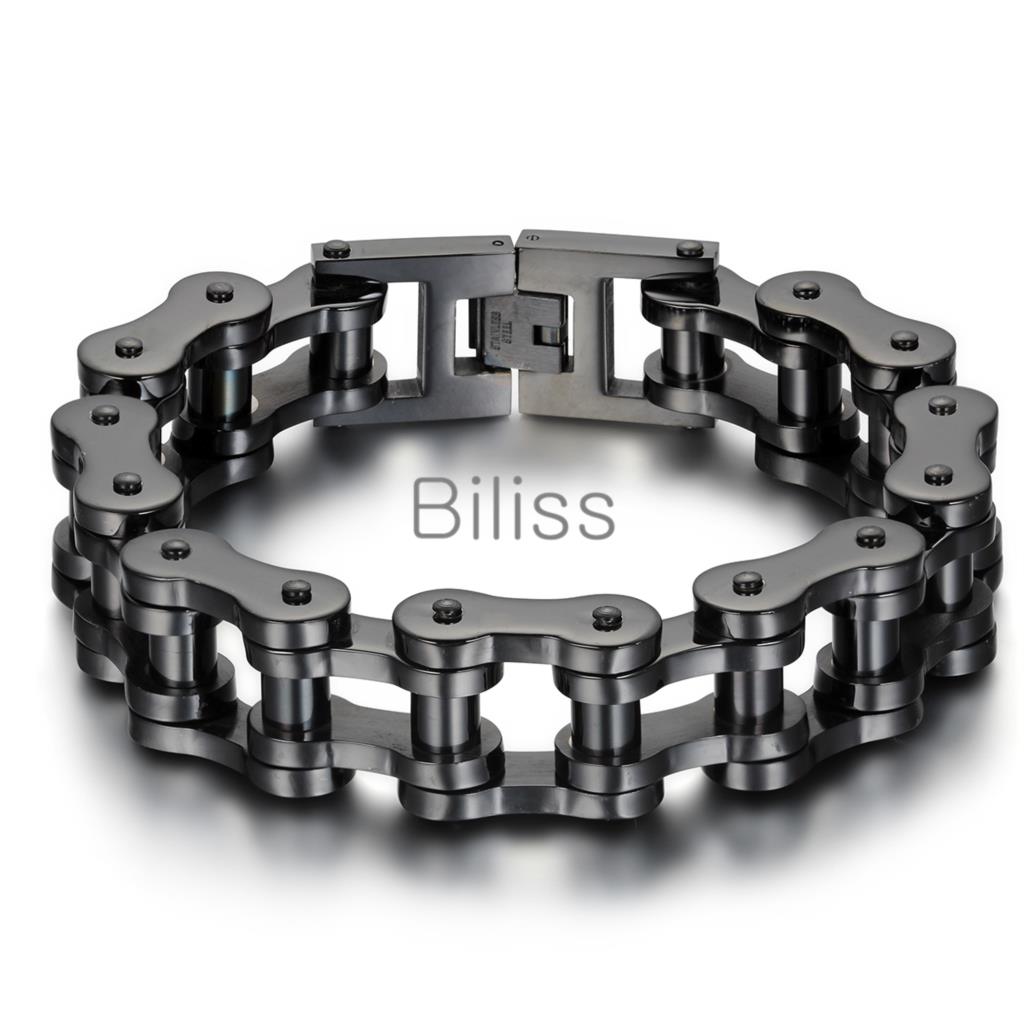 

Black/Silver Heavy Wide Stainless Steel Bracelet 23cm*18mm Men Biker Bicycle Motorcycle Chain Men's Bracelets Mens Bangles