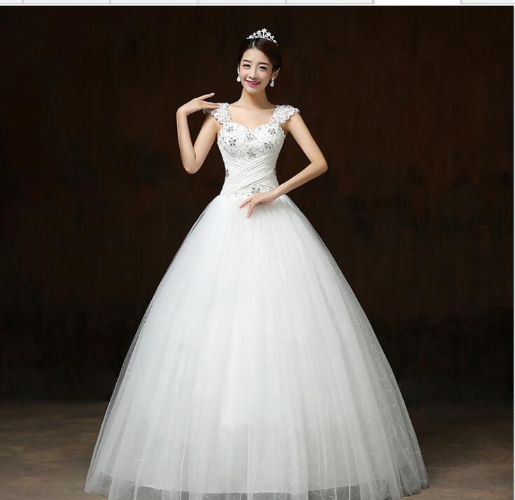 

Free Shipping Wedding Dress 2018 vestido de noiva White Princess Wedding Frocks Sequins Lace up Wedding Frocks Bride Ball Gown