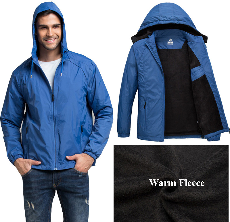

Men's Winter Thick Warm Jacket Inner Fleece Waterproof Jacket Outdoor Sports Warm Hooded Male Windproof Windbreakers Jackets, Navy fleece