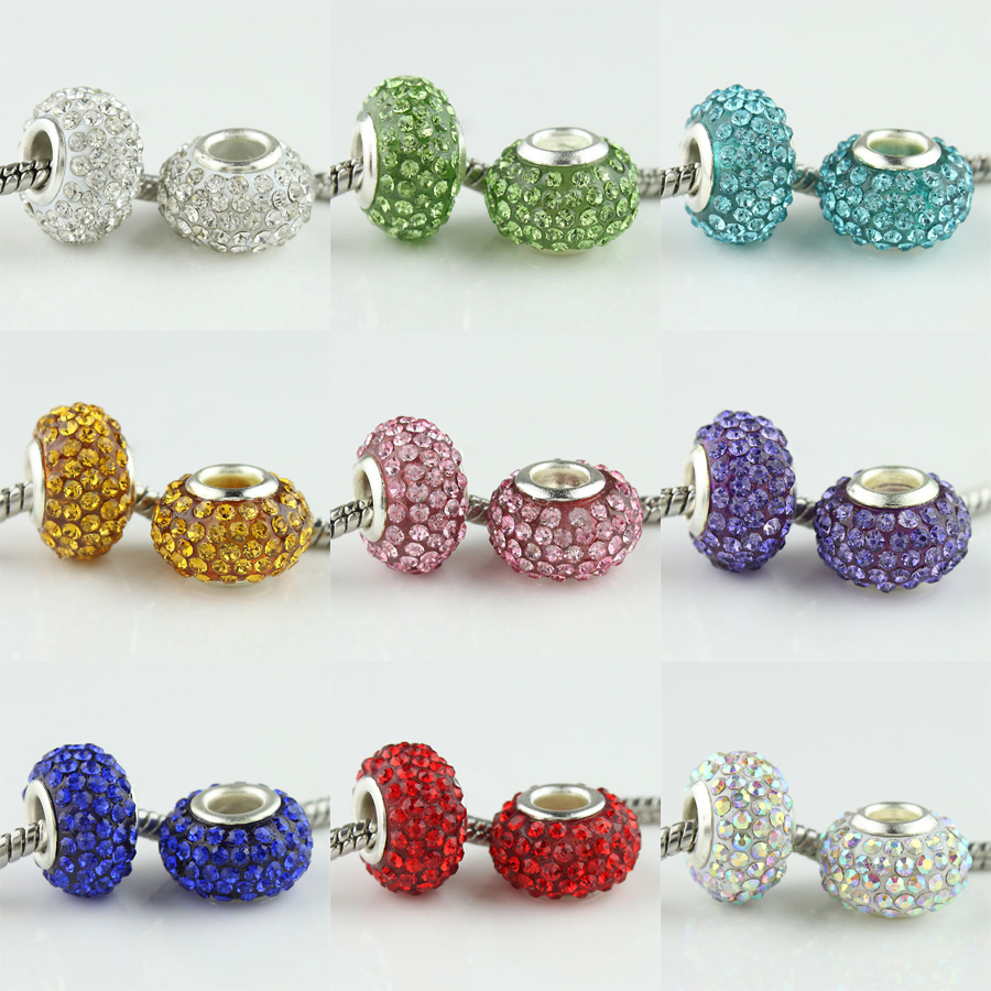 Wholesale 0.39" Rhinestone Crystal Spacer Big Hole Charm Beads European Bracelet