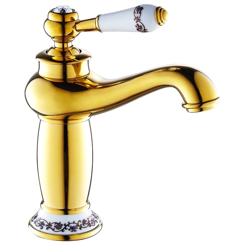 

Basin Faucets Modern Faucet Bathroom Faucet Gold Finish Hot & Cold Brass Basin Sink Faucet Single Handle with Ceramic