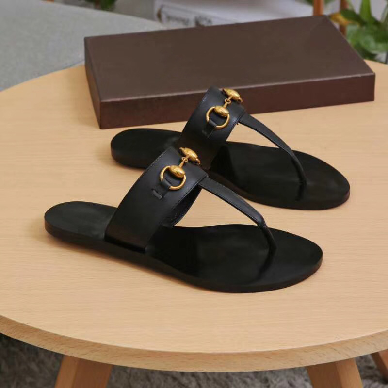 

Designer Brand women Flip flops Slipper Luxury Fashion Genuine Leather slides sandals Metal Chain Ladies Casual shoes with box size 36-42, Red bee