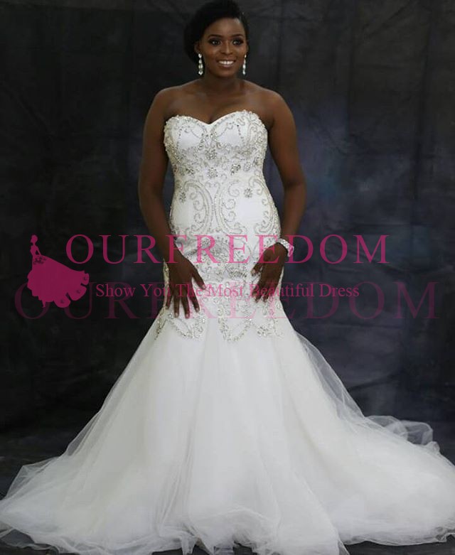 

2019 South Africa Style Mermaid Wedding Dresses Lace Up Crystal Sweetheart Neck Sweep Train Bridal Gown Custom Made, Pink