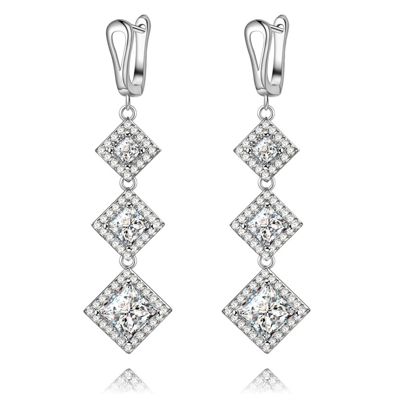 

Vecalon 4 colors Lady Dangle earring Princess cut 5A Zircon Cz 925 Sterling silver Party wedding Drop Earrings for women Gift