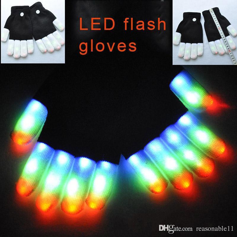

LED Rave Gloves Mitts Flashing Finger Lighting Glove Colorful 7 Colors Light Show Black and White