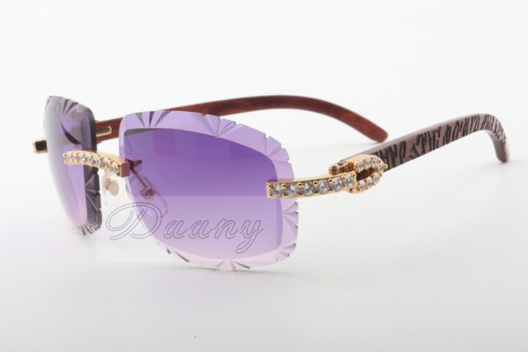 

19 Factory Outlet Best-selling cut natural wooden carved temple sunglasses, 8300075-A, luxury diamond sunglasses Size:58-18-135 Sunglasses