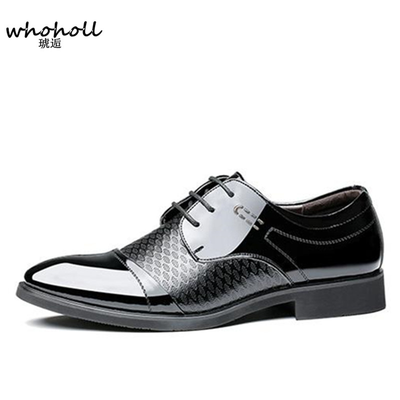 

2018 Spring new Men Dress Shoes Pointed Toe Lace Up Man Business Brown Black Leather Oxfords Shoes Carved Italian Formal Oxford