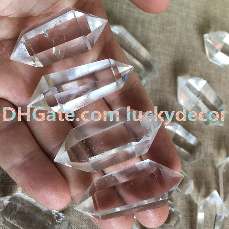 

5PC Polished Clear Quartz Crystal Point Prism Wand Double Terminated Natural White Rock Crystal Quartz Mineral Healing Meditation Stone Wand