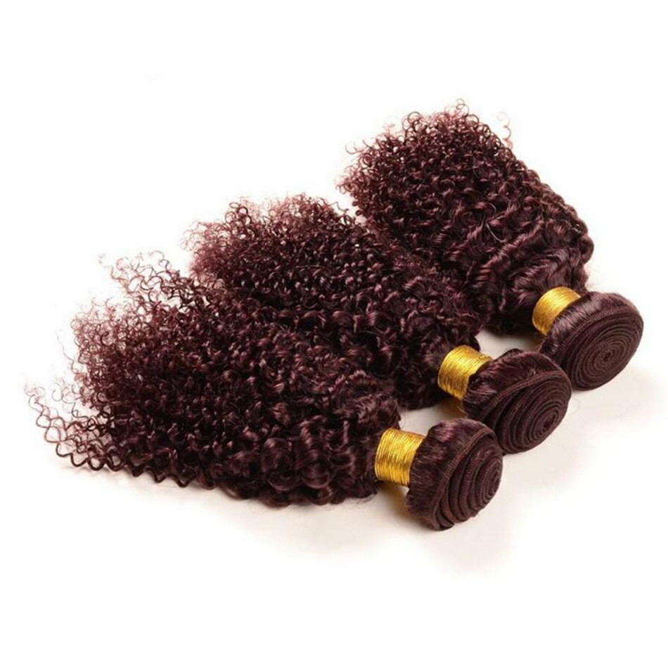 

9A Grade 99J Wine Red Color Brazilian Human Hair Extensions Burgundy Brazilian Hair Kinky Curly Bundles Deals 3Pcs Lot 10-30inch, Black