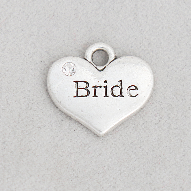 

Wholesale Double Side Alloy Heart Shaped Bride Letter Charms Wedding Bridal Jewelry Charms 15*17mm AAC1913