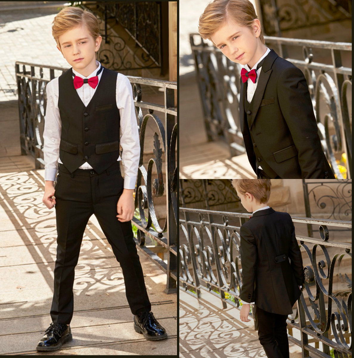 

3 Pieces Teens Tuxedo Custom Made Children Party Formal Pant Suits Dinner Suits Wedding Groom Tuxedos For Boys(Jacket+Pants+Vest+Bowtie), Fuchsia