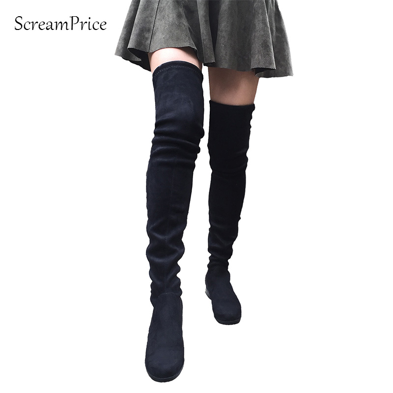 

Thigh High Flat Boots Women Over the Knee Boots Comfort Fall Winter Faux Suede Boots Fashion Shoes Woman Black Dark Gray Wine, Nude