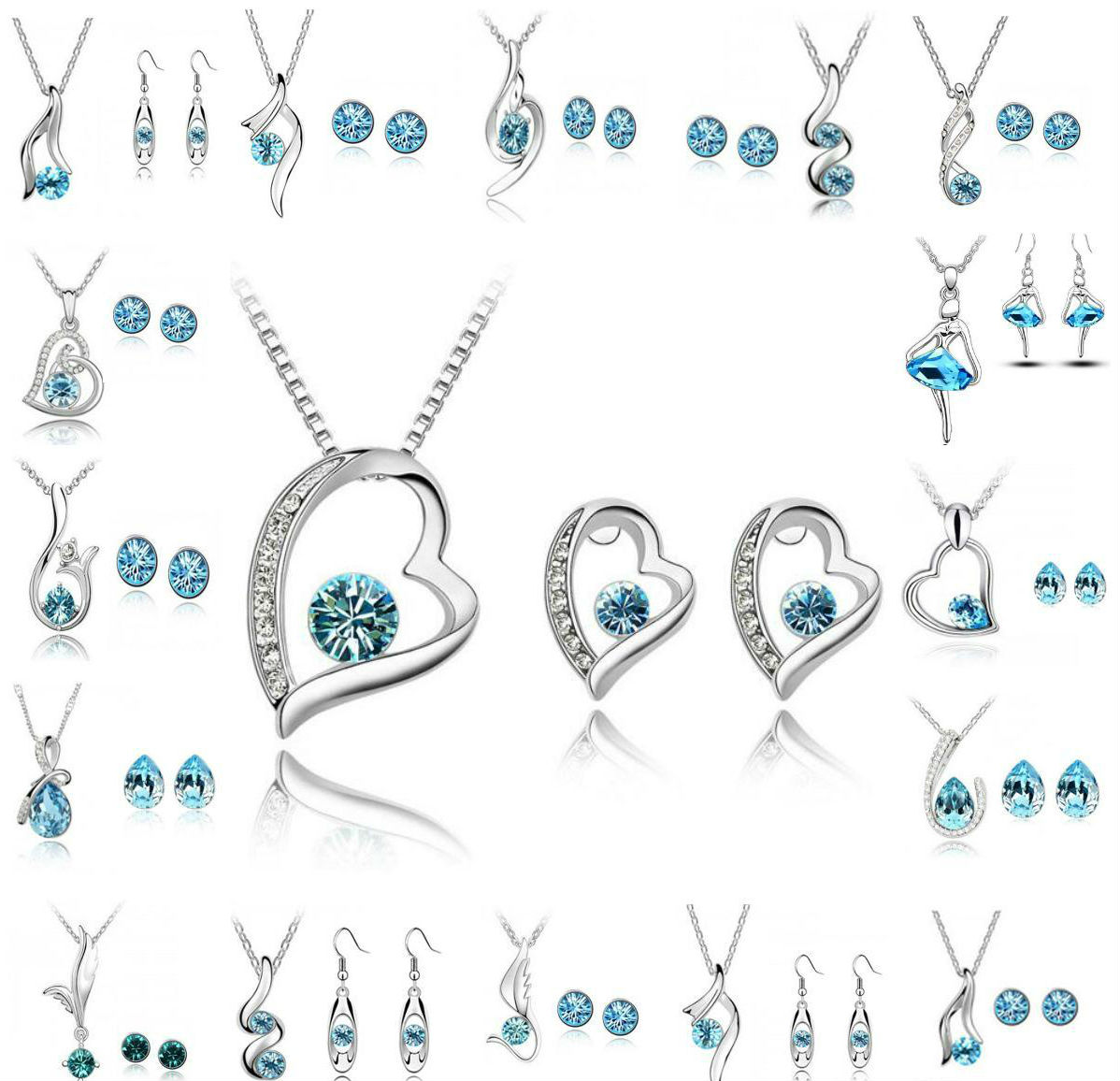 

Bridesmaid Jewelry Set Wedding Earrings Swarovski Silver Crystal Jewelry Long Necklace Gift Set Indian African Jewellery Party Jewelry Sets, Color