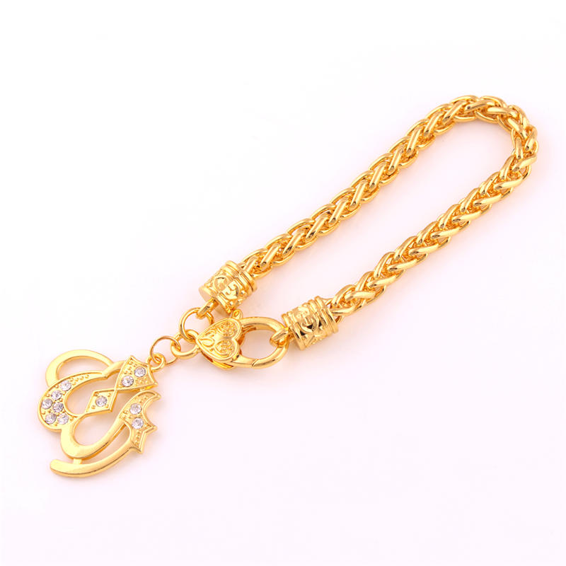 

Gold Color Urdu Prayer Pendent Studded With Crystal Fashion Religious Wheat Link Chain Bracelet Jewelry Drop Shipping, Golden;silver